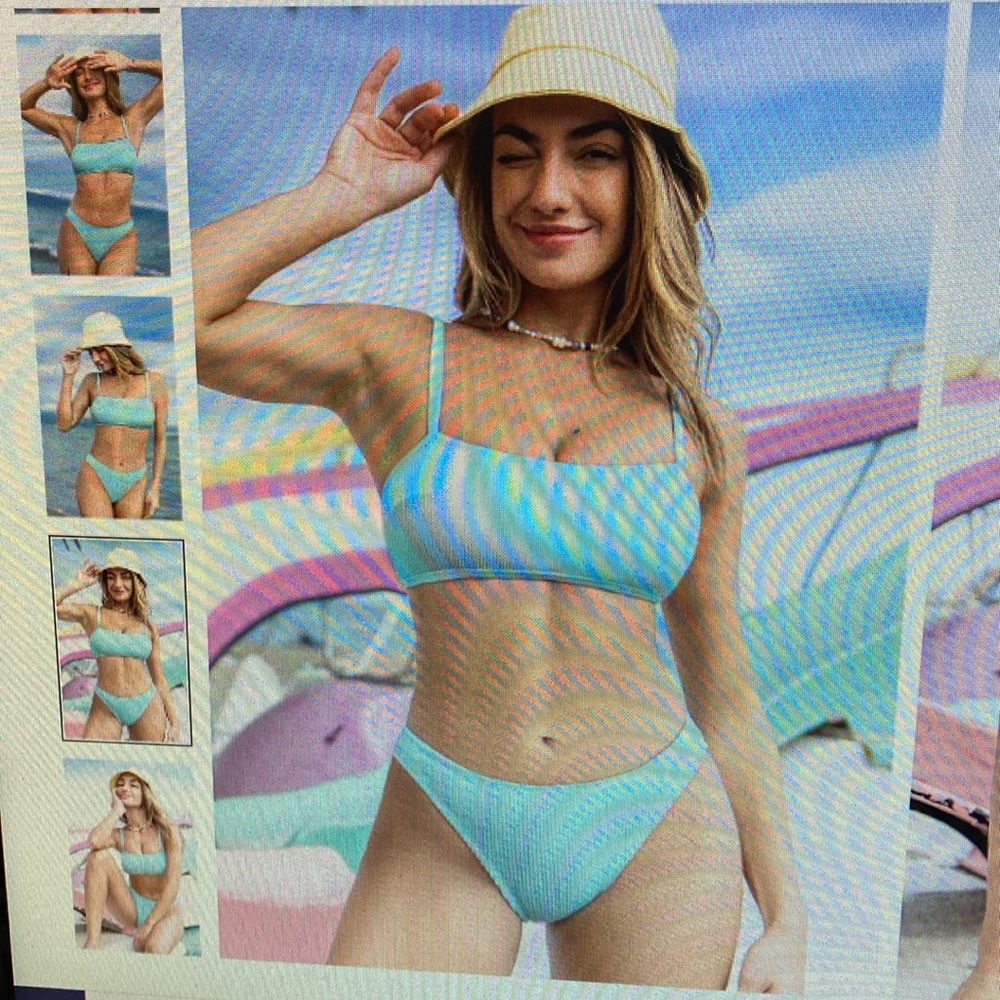 CUPSHE Seafoam Square Neck Bikini Bralette & Cheeky Bottoms Set Large NWT